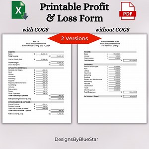 Printable Profit and Loss Form | Profit and Loss Statement Template | P&L Spreadsheet for Financial Analysis | Profit and Loss Spreadsheet - Etsy
