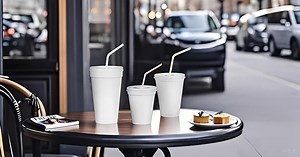 Styrofoam Cups with Lids and Drinking Straws, 16 oz, White, 150 Count, 50 Pack, Disposable Foam Cups for Coffee, Tea, Juice