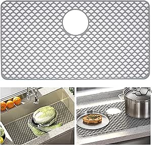 Silicone Sink Protectors for Kitchen Sinks: Large 28.4"x 15" Sink Protector Mat with Rear Drain, Heat Resistant Non-Slip Dishwasher Suitable, Kitchen Sinks Mat (Grey)