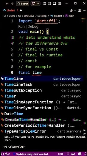Difference between Const and Final | flutter| dart #shorts #coding