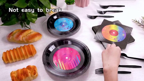 200 PCS Vinyl Record Tableware Disposable for 1950's Rock Music Party Supplies Back to 50s Rock Dinnerware Set Dessert Paper Plates Napkins Forks 50's Theme Party Retro Decorations Serve 50 guest