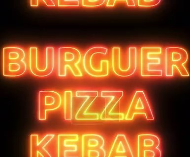 Burguer Pizza Kebab in neon lights passing on screen. Loop Stock Video Footage - Alamy