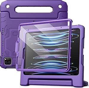 JETech Kids Case for iPad Pro 11 Inch (2022/2021/2020/2018 Model), iPad Air 5/4 (10.9-Inch) with Built-in Screen Protector, Shockproof Full-Body Handle Stand Tablet Protective Cover (Deep Purple)