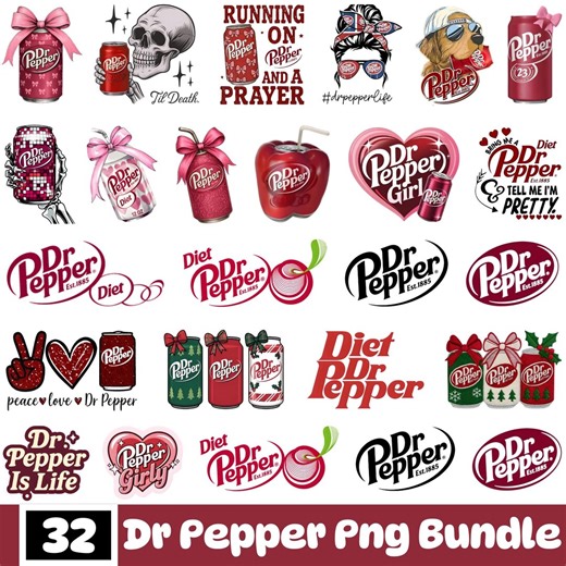 Dr Pepper Png Bundle, Girly Soda Designs, Hearts & Bows, Cute Drink Clipart, Tumbler and Sticker Files, Digital Download - Etsy