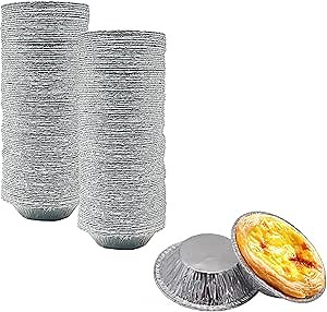 [100 Pack] 2.14" Mini Aluminum Foil Tart Cups – Disposable Baking Molds for Egg Tarts, Pudding, Small Desserts, Takeout, and Restaurant Use