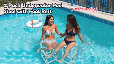 2 Pack Underwater Pool Stool with Foot Rest, Pool Stools for Under Water, Poolside Chairs for Edge of Pool, in Pool Chair Poolside Seat, Relaxation Station Swimming Pool Stools, 25 Inch (2 Pack)