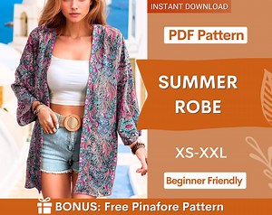 Robe Pattern | XS- XXL | Robe Digital PDF Sewing Pattern | Women Pattern | Beginner Sewing Pattern | Kimono Pattern | Easy Women Pattern - Etsy