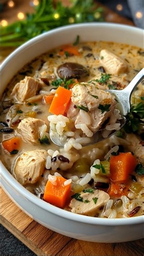 Chicken and Wild Rice Soup This hearty pot of soup has all the cozy comfort of a slow-simmered classic — tender chicken, earthy wild rice, and a creamy broth that warms you from the inside out. It’s the kind of simple, nourishing meal that feels perfect on chilly evenings or anytime you want something soothing and homemade. What You'll Need 2 tablespoons butter or olive oil 1 small onion, diced 2 medium carrots, diced 2 celery stalks, diced 6 cloves garlic, minced 1/4 cup all-purpose flour 6 cup