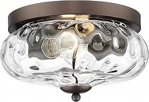 Darkaway Ceiling Light Fixtures Flush Mount Indoor Outdoor Ceiling Light with Water Ripple Glass Shade for Hallway Kitchen Bedroom Porch Living Room Bronze Finish