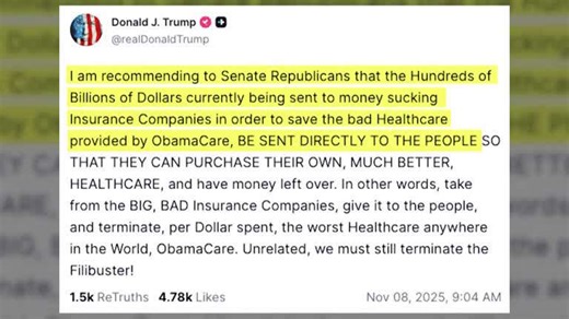 Trump says lawmakers should give healthcare money ‘directly to the people’