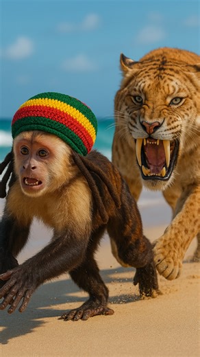 @jahmunkey on Instagram: "JAHMUNKEY VS SABER TOOTH TIGER🐅 #sabertooth #rasta #monkey #ai #funny"