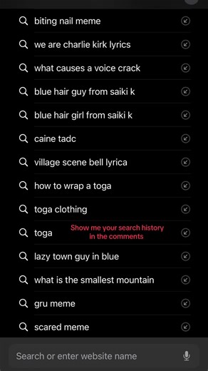 Show me your search history in the comments… better not be anything sus #searchhistory #searchhistorychallenge #meme #inthecomments #memes