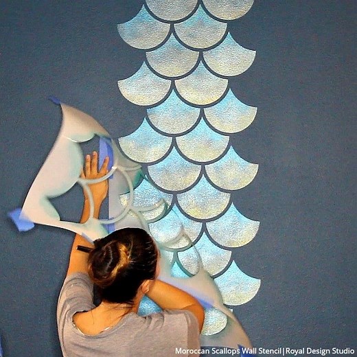 43K views · 109 reactions | Make a splash and dive head first into the decorating trend we can’t get enough of: MERMAIDS! Watch the video tutorial below to see how you can stencil your own mermaid fish scales wall… Buy stencil & supplies here: www.royaldesignstudio.com/blogs/stenciling-tips/mermaid-fish-scales-wall | Royal Design Studio Stencils/Modello Designs | Facebook