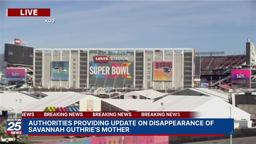 CALM BEFORE STORM: A live look at Levi's Stadium, where the Patriots will take on the Seahawks in Super Bowl LX. | Boston 25 News
