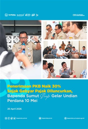 Penerimaan PKB Naik 30% Sejak Gebyar Pajak Diluncurkan, Bapenda Sumut Siap Gelar Undian Perdana 10 Mei MEDAN – Program Gebyar Pajak Sumut 2026 yang diluncurkan pada 9 Maret lalu mulai menunjukkan dampak positif terhadap tingkat kepatuhan masyarakat. Hal ini dibuktikan dengan melonjaknya penerimaan Pajak Kendaraan Bermotor (PKB) sebesar 30 persen dibandingkan periode yang sama pada tahun sebelumnya. Kepala Badan Pendapatan Daerah (Bapenda) Provinsi Sumatera Utara, Sutan Tolang Lubis, merinci bahw