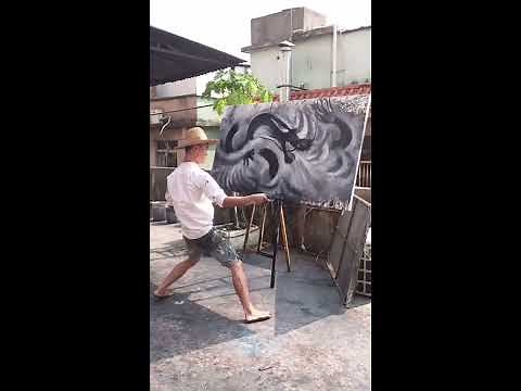 Traditional Chinese splash-ink painting《火山视频中国泼墨画》
