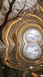 Cherry Blossom Floor – a reflective water floor combined with LED strip lighting and organic stone walls creates a dreamy effect reminiscent of blooming flowers. #bedroom #wood #home #diy #design #LEDLine | NexBuild Hub
