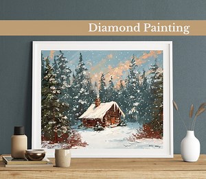 Winter Cabin Diamond Painting Kit: Snowy Forest DIY Rhinestone Art - Etsy