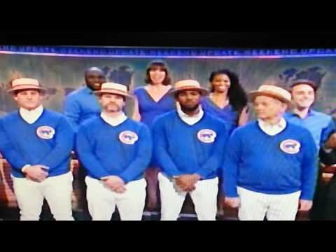 Chicago CUBS' Anthony Rizzo, David Ross, Dexter Fowler with Bill Murray singing GO CUBS GO at SNL.