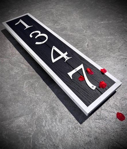 House Number Plaque, New Address Sign, Street Number Sign, Gift For Home, Wood Number Plaque, Black/White Oakwood Address Sign