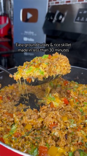 Cheesy Ground Turkey & Rice Skillet | Easy One Pan Dinner Recipe #shorts