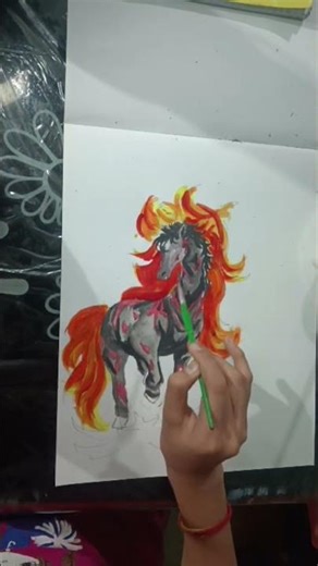 Mythical fire horse drawing with water colours #shortsvideo
