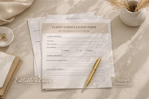 Client Consultation Template | Editable Client Intake & Onboarding Document | Printable PDF for Service Businesses - Etsy