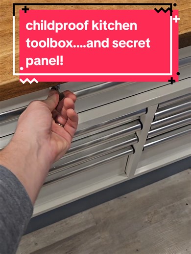 childproofing the tool box kitchen island....and a secret panel to make the island mobile! #kitchenhacks