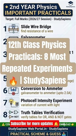 2nd Year Physics Important Practicals 2026/27 | Class 12 Physics Practicals Guess 🎯