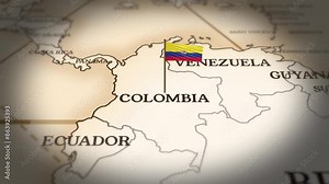 Colombia flag showing on world map with 3D rendering