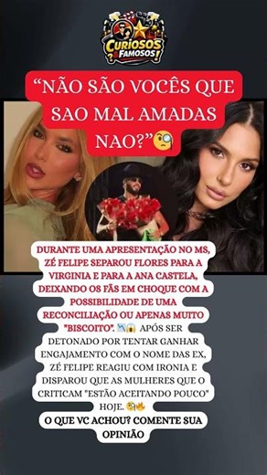 ELE ENDOIDOU? ZÉ FELIPE PROMETE FLORES PARA VIRGINIA E ANA CASTELA E REAGE ÀS CRÍTICAS! 😱 #famosos