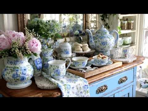 Blue Romantic English Cottage Floral Vintage Shabby Chic Home Tour