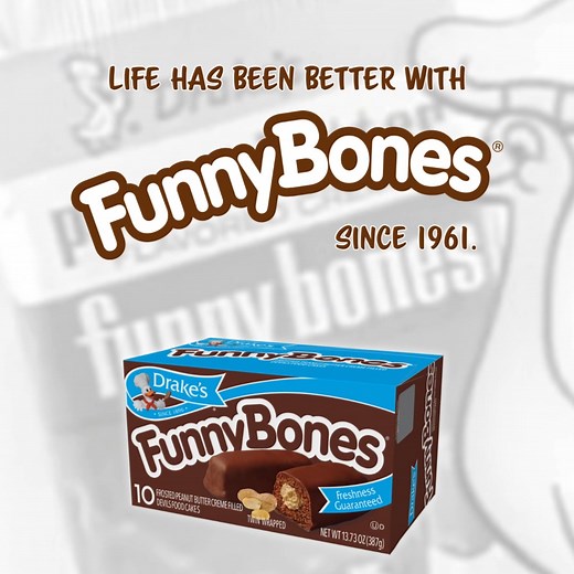 5.9K views · 91 reactions |  We’re celebrating 64 years of Drake’s® Cakes Funny Bones®! Enjoy 15% off of Funny Bones in our online shop now through April 17th, using the code: Funny1525. Link below. https://brnw.ch/21wRW03 | Drake's Cakes | Facebook