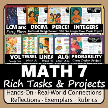 Math Rich Task & Project Bundle for Math 7 Pre-Algebra | PBL Hands-on Activities
