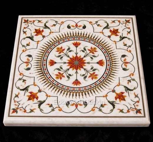 Handcrafted Marble Inlay Table – Premium Stone Mosaic Table Top for Living Room - Etsy