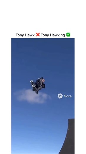 Comedy and Memes on Instagram: "why the guards start lifting the ramp😭 via: tt/luh.heathh an ai-generated clip depicts stephen hawking in his electric wheelchair, calmly approaching a skateboard ramp under glowing digital sunlight. the music swells like the intro to an inspirational sports montage as he gains speed, wheels humming softly. the camera cuts to slow motion just as he hits the ramp — the wheelchair soars, flipping backward in perfect rotation, pixels sparkling mid-air. the crowd of