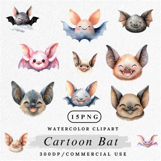 Cartoon Bat Clipart, Cute Bat PNG Bundle, Kawaii Bat Clip Art, Spooky Bat PNG Set, Flying Bat Cartoon Graphics, Digital Download, Commercial - Etsy Israel