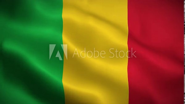 Mali flag waving animation, perfect loop, official colors, 4K video