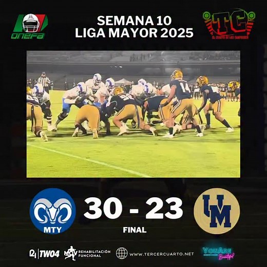 15K views · 949 reactions |  DAN LA VUELTA LOS REGIOS PARA DERROTAR A LOS DEL PEDREGAL SCORE FINAL en el ️ Estadio Olímpico Universitario  Pumas CU 23  Borregos MTY 30 LIGA MAYOR  ONEFA 2025 #HablemosDeFootball️ | Tercer Cuarto | Facebook
