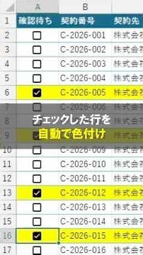 【Excel】チェックするだけで行全体を色付け！