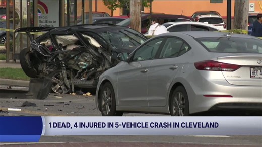 1 dead, 4 injured in 5-vehicle crash involving stolen car on Cleveland's west side
