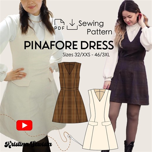 Pinafore Dress ENYA Sewing Pattern PDF | Woman Sewing Pattern Digital | Pinafore Sewing PDF V-neckline, Old Money Dress Pattern Download - Etsy