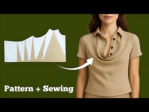 ✅ Draped Collar Shirt Tutorial | From Pattern Drafting to Sewing with Shirt Collar Detail