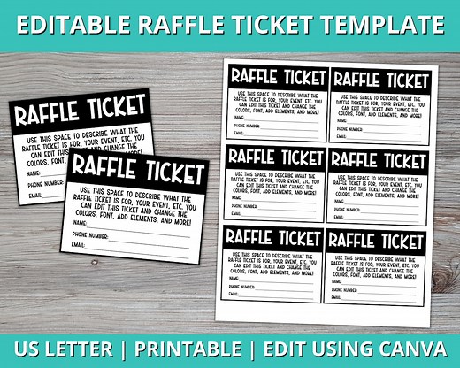 Editable Raffle Ticket Template, Printable Raffle Ticket - Etsy