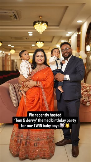 Nishika | Twin Mom • Work • Life ✨❤️ on Instagram: "Sharing decor details from Shrey & Sanchit’s Tom & Jerry themed 1st birthday—because planning for twins deserves double inspiration and less stress 😅 If you’re planning a twin birthday, here are some theme ideas by gender you can save for later 👇 👦👦 Twin Boys Birthday Theme Ideas • Tom & Jerry – chaos, fun, timeless • Batman & Superman – same league, different powers • Sun & Star – subtle, aesthetic, non-cartoon • Cars Duo (Lightning McQuee