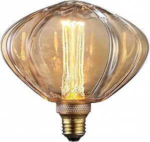 ESCENA Angular Aesthetics Series LED Oversize Edison Bulb, Vintage Decorative Light Bulb, Pumpkin Large Edison Bulb Dimmable 3.5W, E26, Unique Virtual Filament, Amber Glass, 2000K Soft Warm, UL Listed
