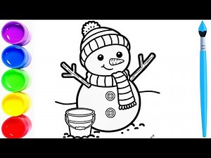 🎀 Easy Snowman Drawing ⛄❄️ Easy Winter Drawing for Kids | Cute Snowman Coloring & Drawing Fun 🎨🖍️