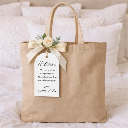 Printed Wedding Welcome Bag Tags, Boho Wedding Gift Tags, Tote Bag Tags for Hotel, Destination Wedding Guest Gift, Arch Shape Gift Bag - Etsy