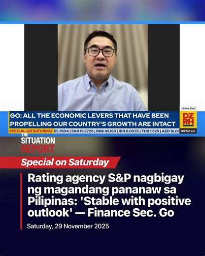 Rating agency S&P nagbigay ng magandang pananaw sa Pilipinas: 'Stable with positive outlook' — Finance Sec. Go #TheSituationReport | The Situation Report