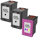 Replacement HP 63 Ink XL Combo Pack of 3 Cartridges - High Yield: 2 Black, 1 Color
